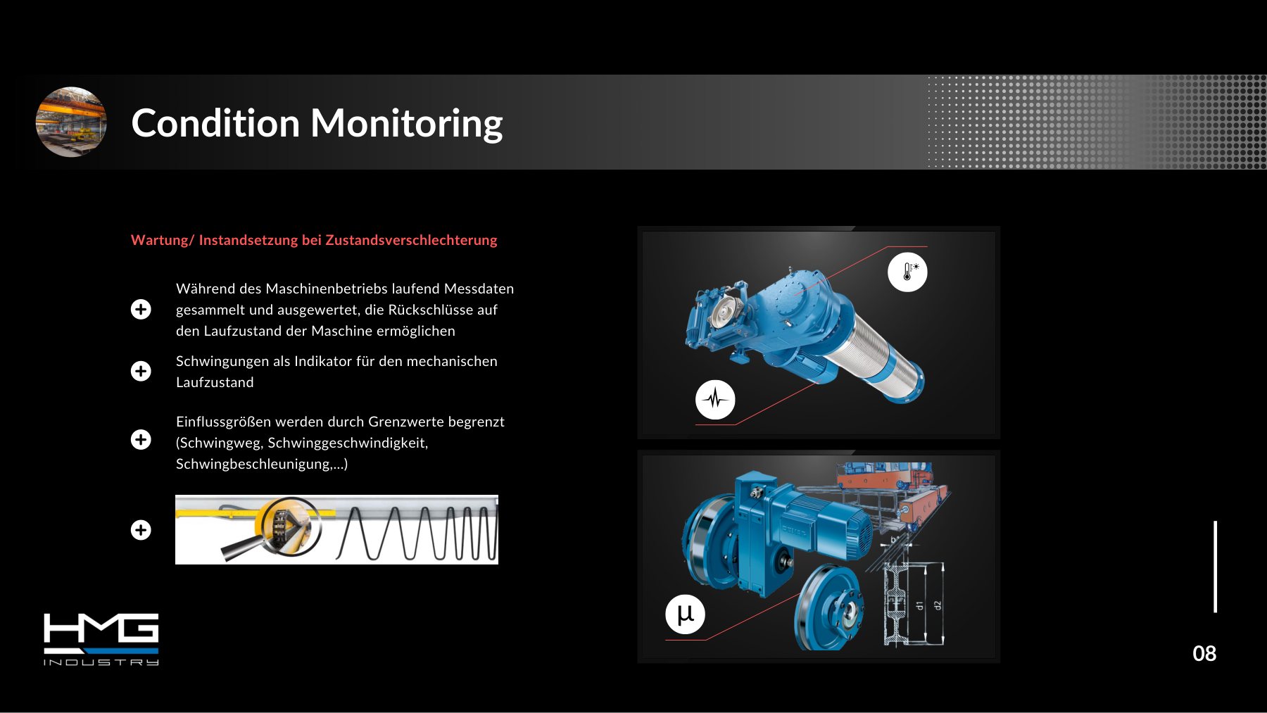 TCS, slide 8 &ldquo;Condition monitoring&rdquo;: vibration and temperature at the hoist gearbox